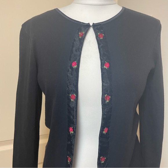 dorothy perkins Size 14 floral cardigan black long sleeves vintage y2k Red Trim - Picture 2 of 15